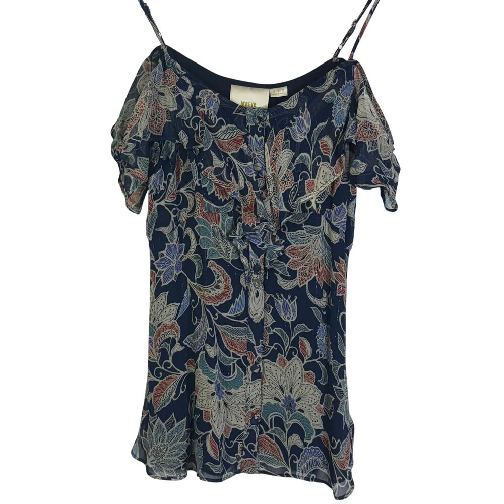 NWT Maeve Mariposa Open Shoulder Ruffled Top Blue Multicolor Sz 2 Anthropologie